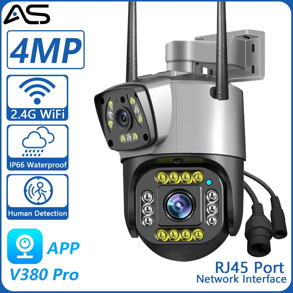 

Outdoor AI intelligent WiFi Dual Lens 4x Zoom 8MP High-definition Color Night Vision Monitoring Camera IP66 Waterproof V380 Pro