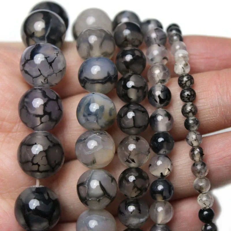 

Smooth Natural Black Dragon Vein Agates Round Loose Beads 15" Strand 4/6/8/10/12/14mm DIY Bracelet Accessories Jewelry Making