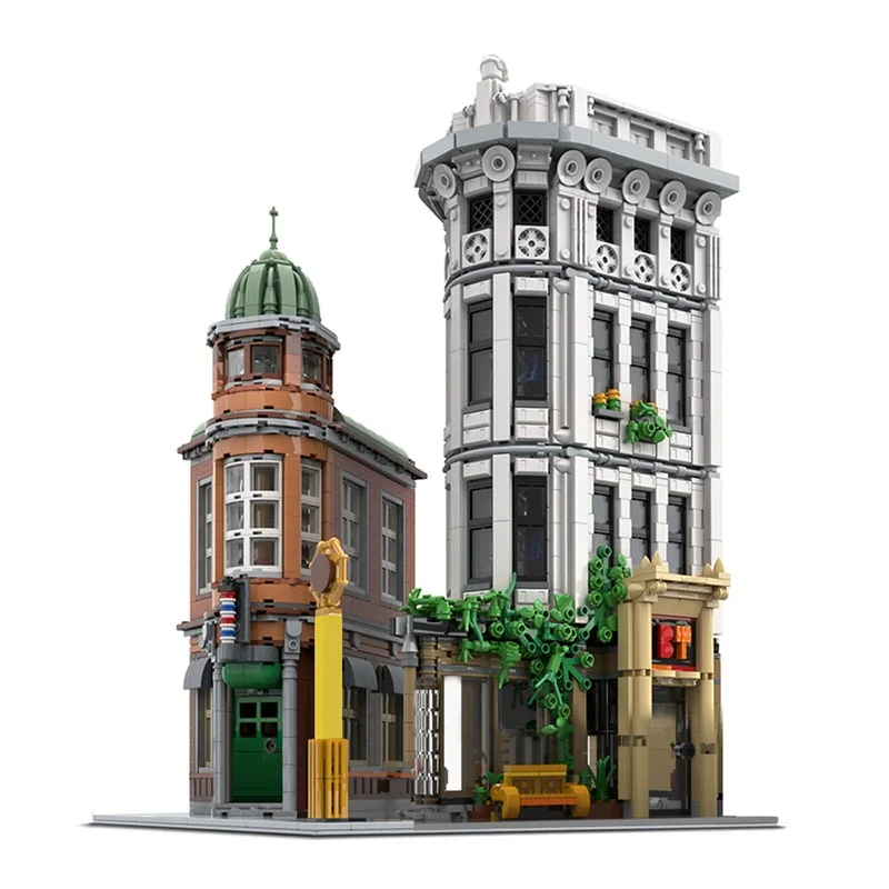 MOC Modern Flatiron Edifice Architecture Building Blocks Set Barber Shop Headquarters House Idea Bricks Idea Toys Children Gifts