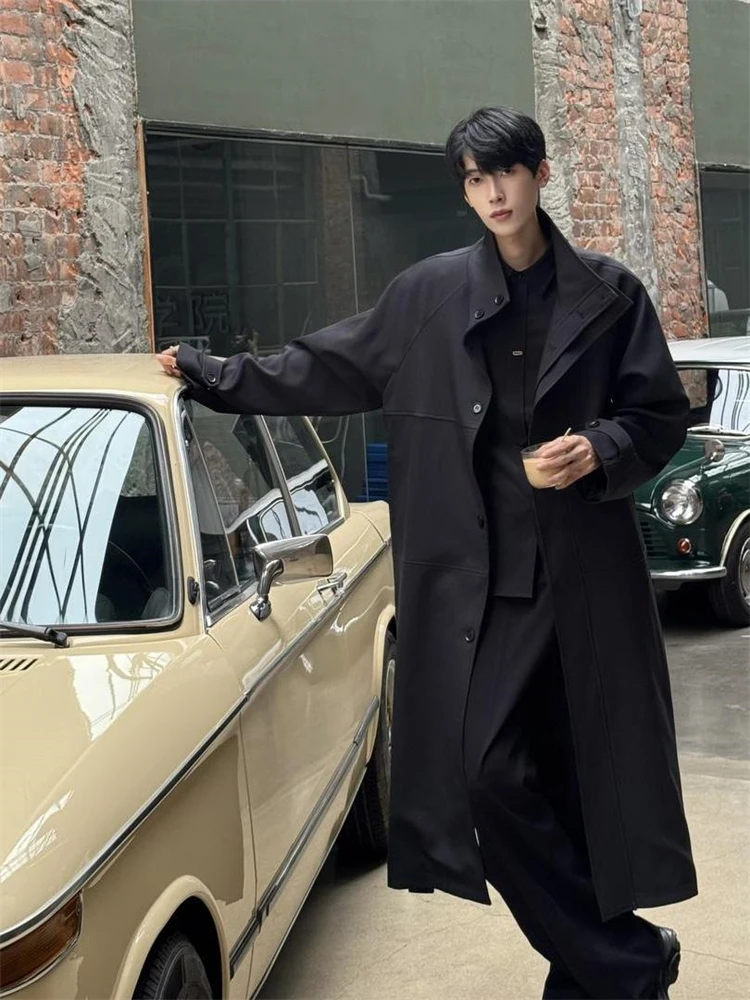 

High-End mat Long Coat Collar Couple Briti Sle Autumn New Faion Polyester Fiber Ammonia Fiber Cool Sle Windbre...