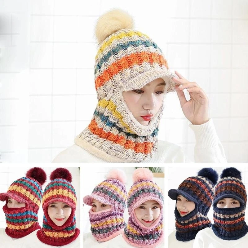 Winter Knit Balaclava Hat Cycling Face Covering Winter Warmer Striped Gaiter Hat
