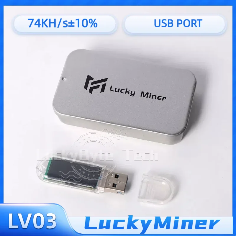 Lucky Miner V3 Solo Miner BTC USB Mini 74KH/S Uso doméstico Silencioso Bitcoin ASIC Crypto Mining Device LV03 Máquina de mineração de loteria