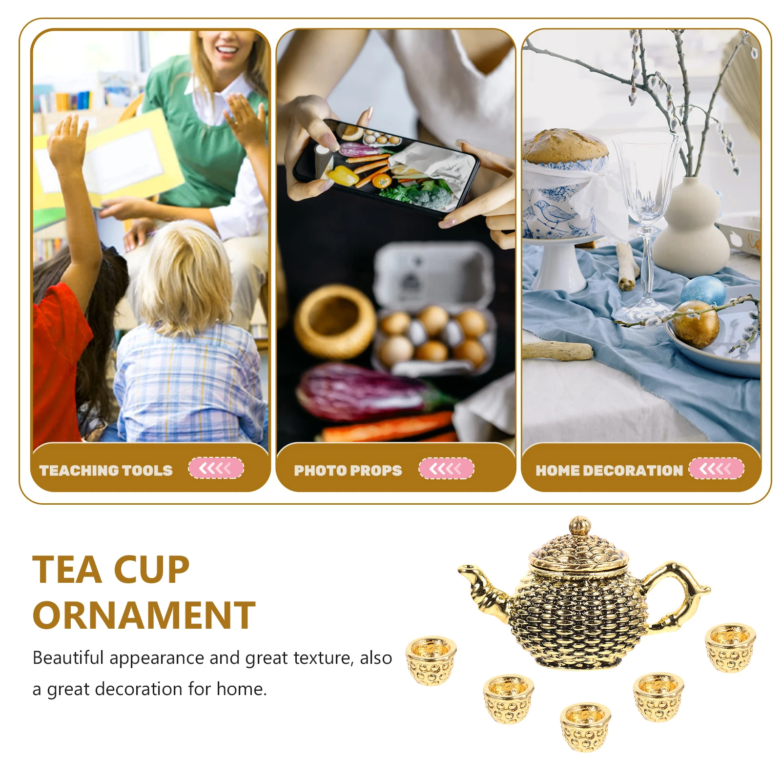 

6Pcs Unique Decorative Miniature Tea Cup And Teapot Set Hydroponic Garden Props For Display