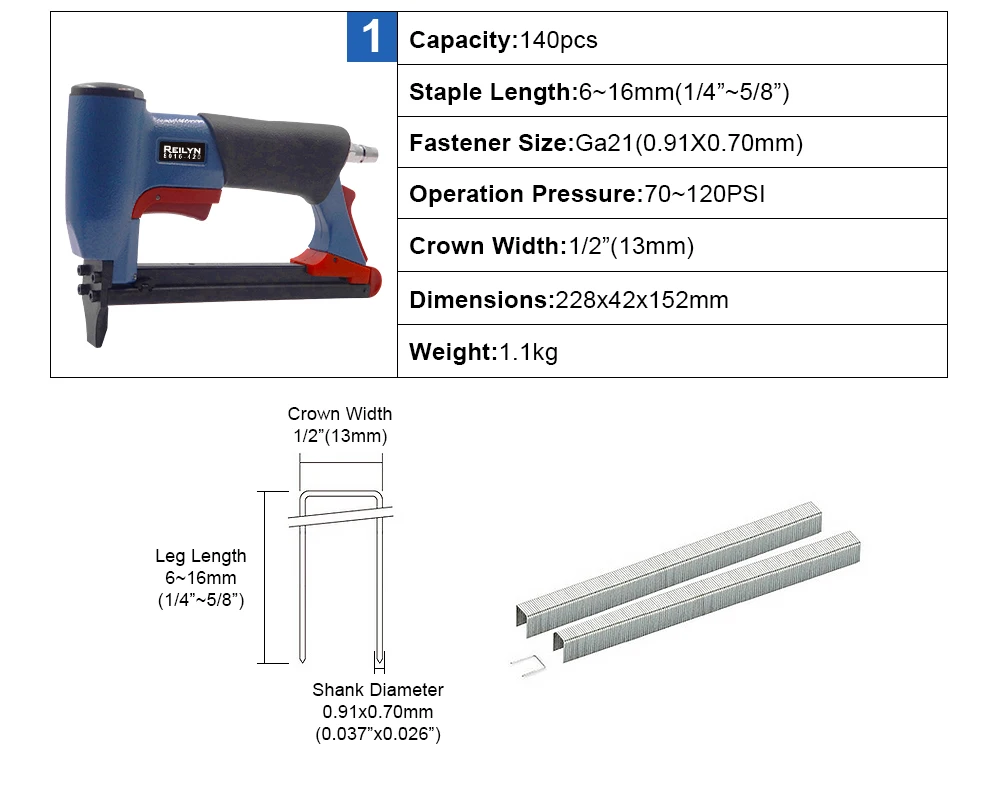 Pneumatischer Bau-Nagler 8016 mit langer Nase, 6-16mm Feindraht-Nagler, U-Typ für Polsterarbeiten, Holzbearbeitung, Möbel und Sofas – Detail 4