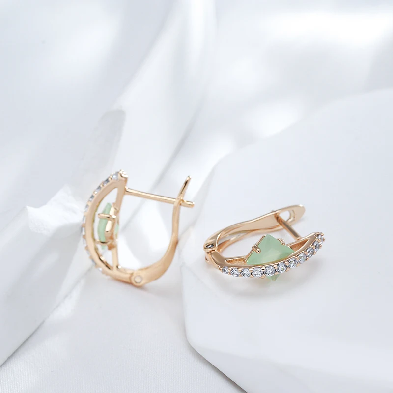Kinel Hot 585 Rose Gold Color Earrings For Women Shiny Square Green Natural Zircon Vintage Earrings Fine Daily Jewelry Gifts