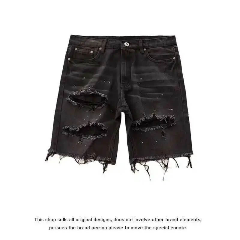 

Summer Men's Slim Fit Hole Lazy Shorts Jeans Youth Fashion Hip Hop Retro Y2K Baggy Cargo Denim Shorts