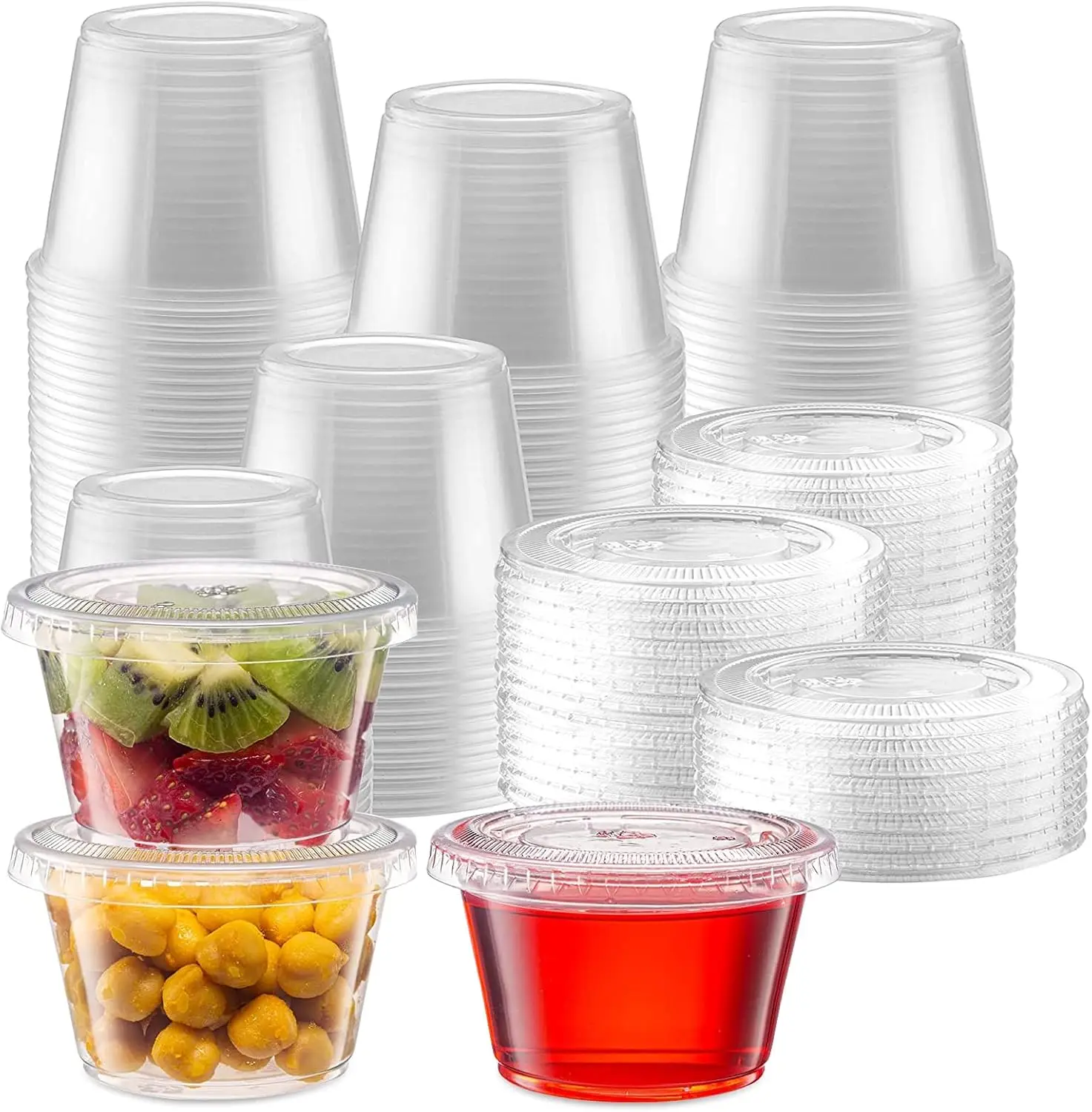 

5oz Clear Plastic Cups Bulk Dessert Disposable Cup with Flat Lids with No Hole Party Favors for Jelly Ice Cream Pudding Cotainer