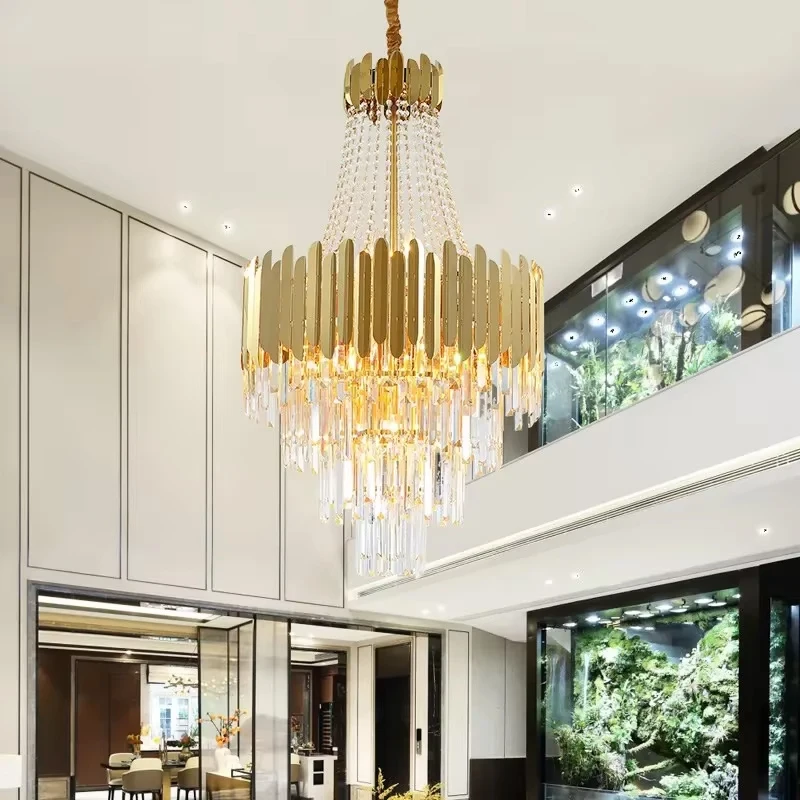 

Luxury Crystal Chandelier Lighting Modern Atmosphere Living Room Chandelier Duplex Building Hotel Lobby Staircase Pendant Lamps