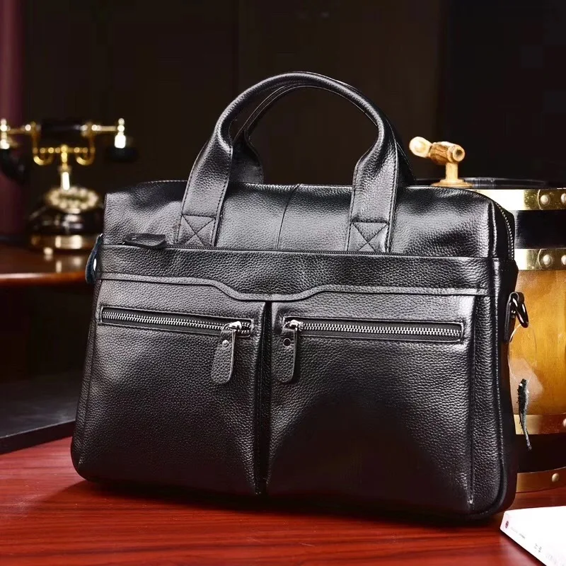 High Quality Men Genuine Leather Handbags Male Business Leather Travel Briefcases Men's Cowhide Leather Messenger Bags Tote