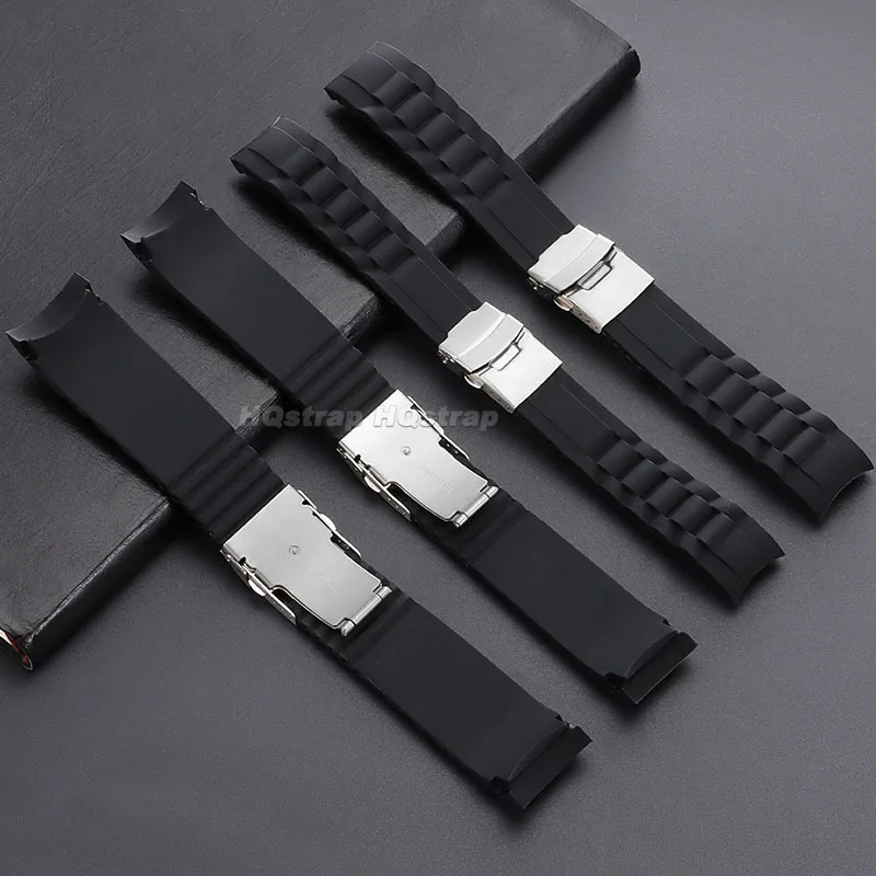 سيليكون حزام 16 مللي متر 18 مللي متر 20 مللي متر 22 مللي متر 24 مللي متر 26 مللي متر منحني نهاية المطاط حزام الساعات للطي مشبك سوار الرياضة معصمه مقاوم للماء #5