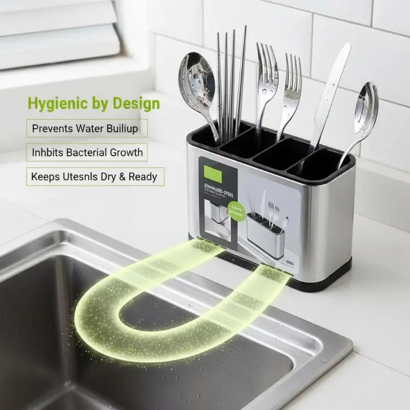 Stainless Steel Countertop Utensil Holder Large Capacity Multi Section Kitchen Tool Organizer Spatula Spoon Ladle Knife Storage