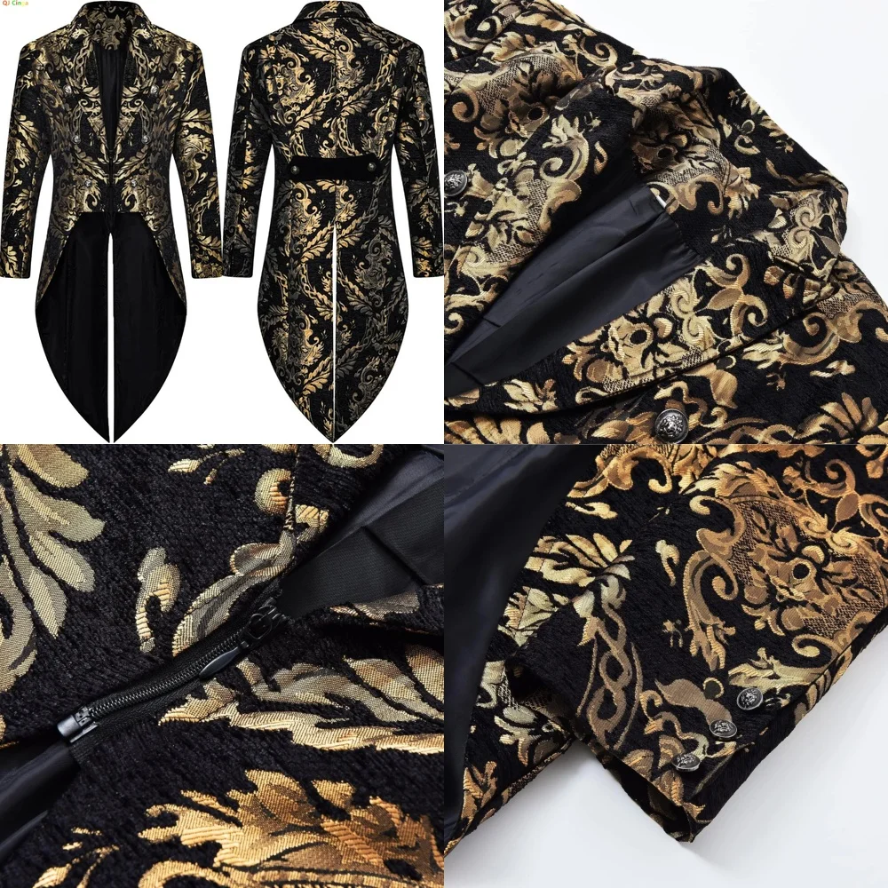 

Готический стимпанк цветочный жаккардовый плащ для мужчин модный свадебный стильный длинный силуэт