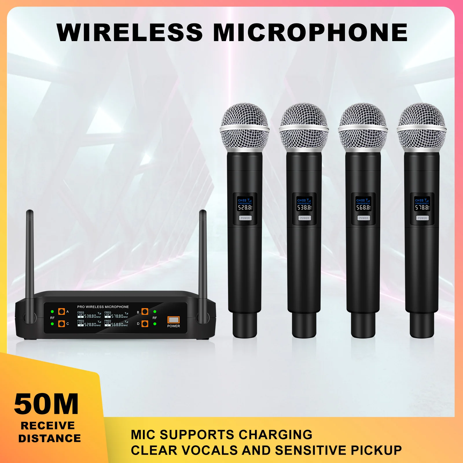 Wireless Microphone, Professional 4 Channels Karaoke Handheld System for Home Karaoke, Meeting, Party, Church, DJ, Wedding, Home