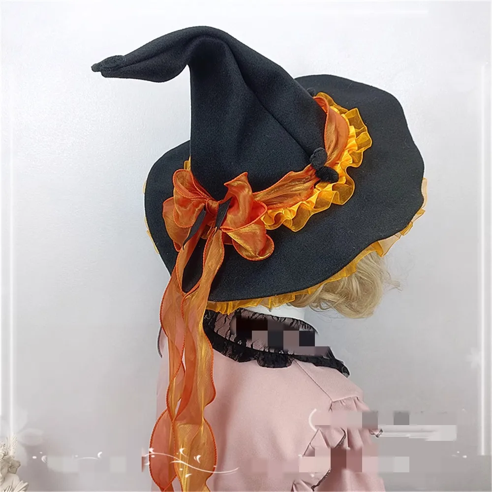 Chapéu de feiticeiro com laço para festa de Halloween feminino gótico lolita acessórios de fantasia retrô chapéus de bruxa