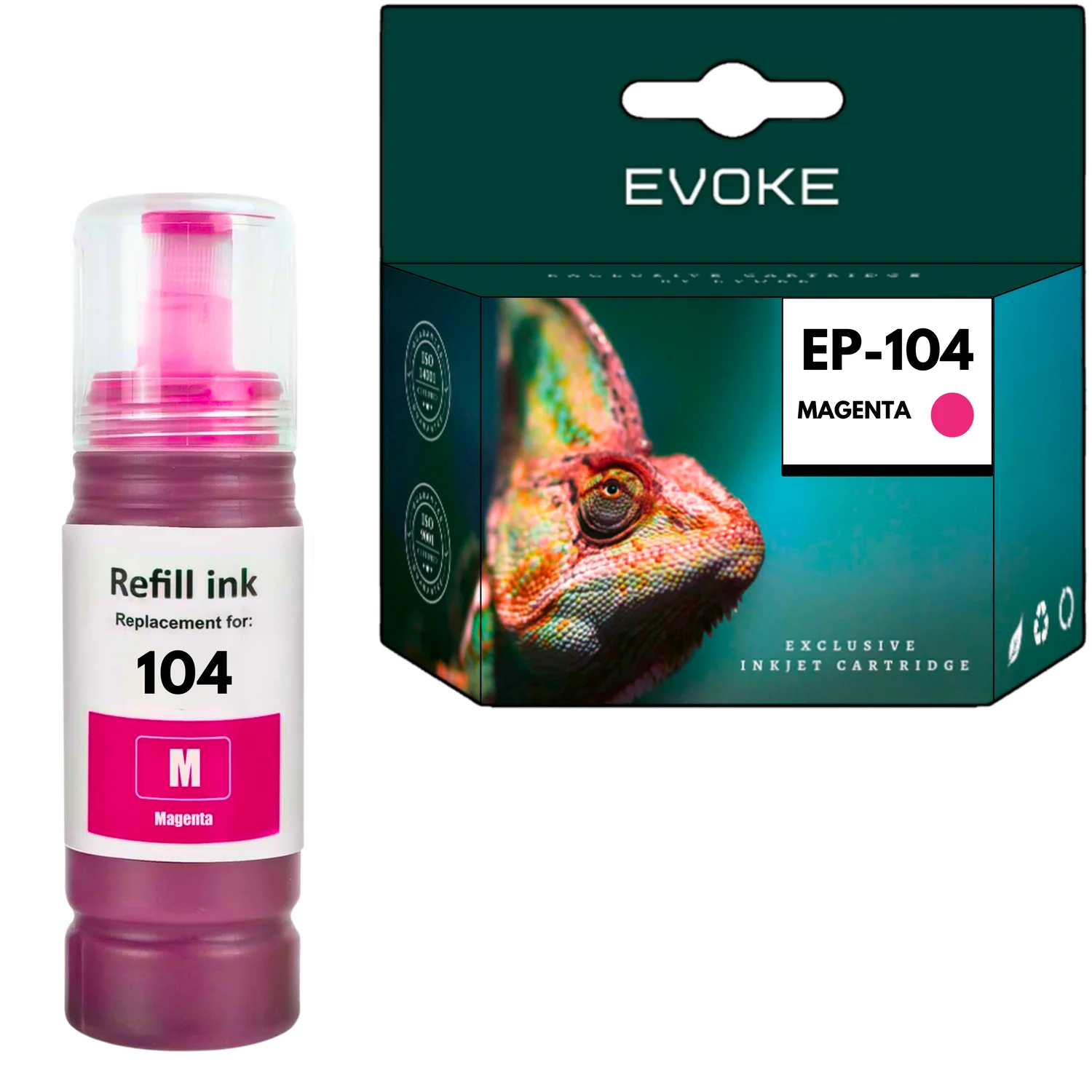 Evoke compatibele inkt voor Epson 104 T104 C13T00P340 Magenta 70 ml 8070 Stron Ecotank Et-1810 2710 2711 2712 2714 2715 2720 2721 2726 2810 2811 2812 2814 2815 2820 2821 2825 2826 4700 4800