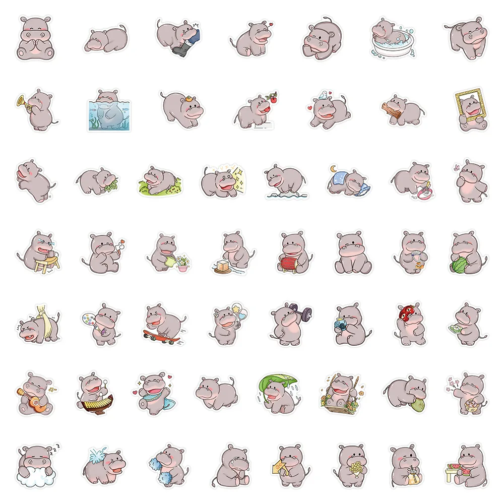 10/30/54 قطعة الكرتون الحيوان لطيف ليتل فرس النهر ملصق Kawaii الكتابة على الجدران مائي الاطفال لعبة DIY بها بنفسك سجل القصاصات المحمول كوب ماء جراب هاتف