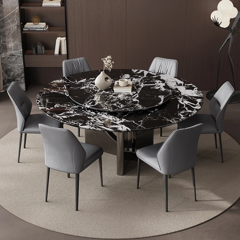 طاولة طعام مستديرة من الرخام الأسود البلغاري الراقية من فوشان ومجموعة كرسي حديثة وبسيطة الحجم لتناول الطعام المنزلي #3