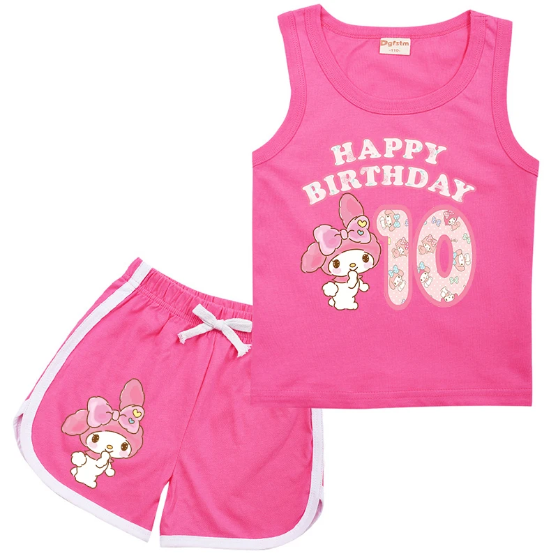 My Melodys Children Sports Suit Birthday Number 1-14 Kids Vest & Shorts Cartoons Casual Clothes Sleeveless Girl Boy Sets