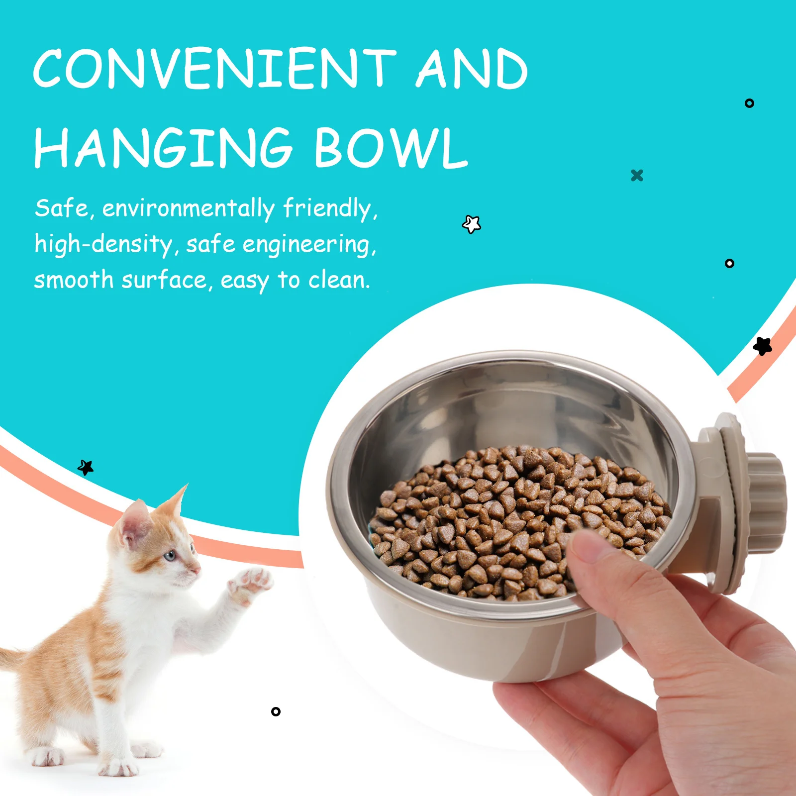 

Stainless Steel Pet Food Feeder Hanging Bowl Grey Size Design Non-Tip Dog Cat Feeding Bowl Safe Easy Clean