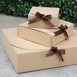 Black/White Kraft Paper DIY Gift Box With Bow Ribbon Wedding Birthday Christmas Present Packaging Handmade Candy Chocolate Box