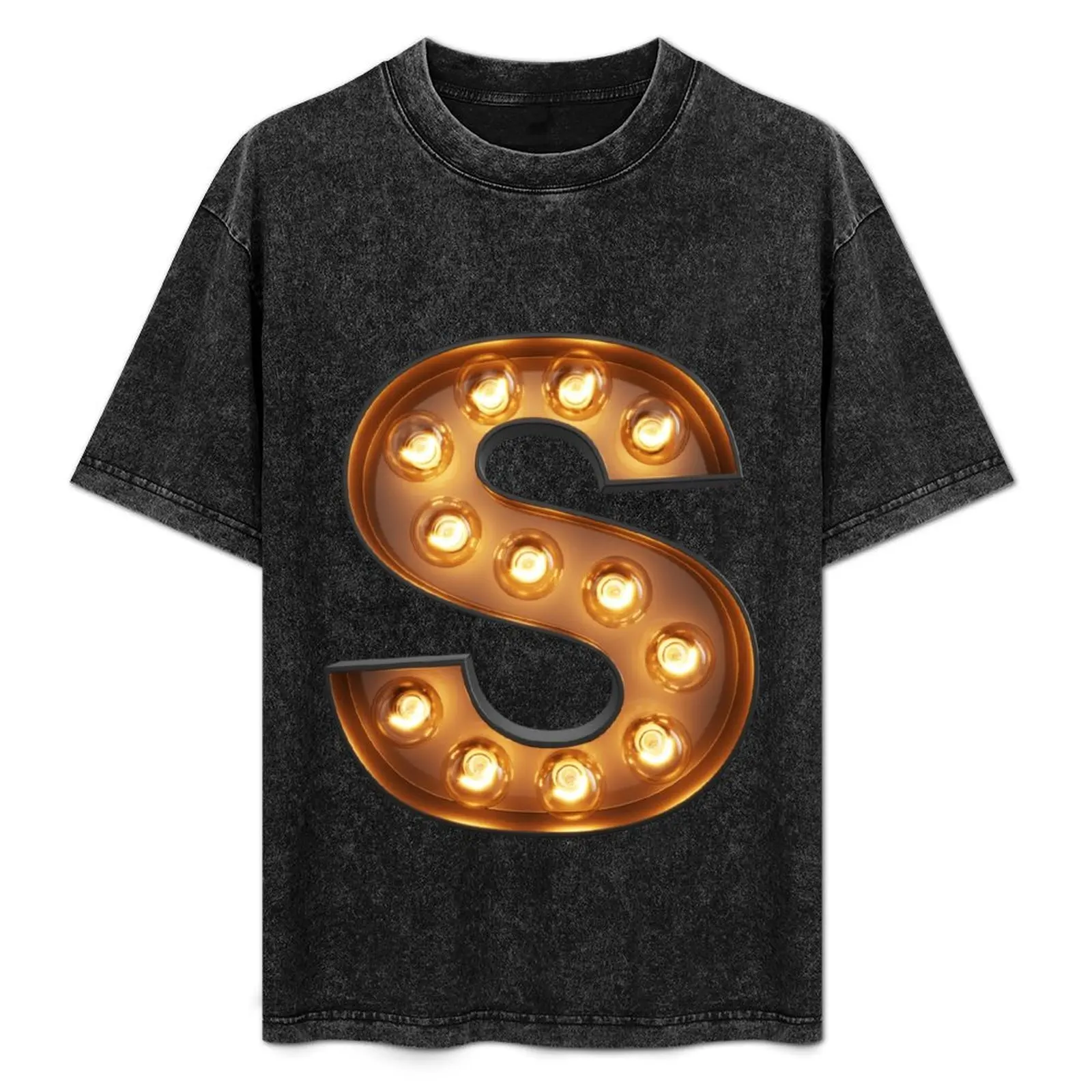 

S Initial Neon Light T-Shirt Christmas Theme Tee Top