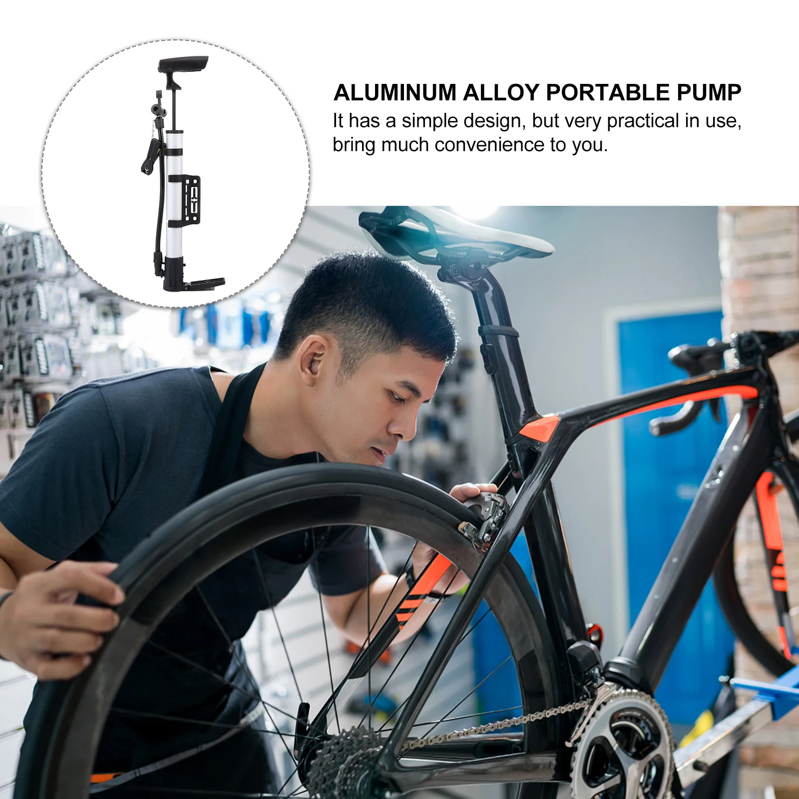 

Mini Bike Pump Aluminum Alloy Portable Inflator for Tire Cycling Accessories High Pressure Air Pump Outdoor Silver
