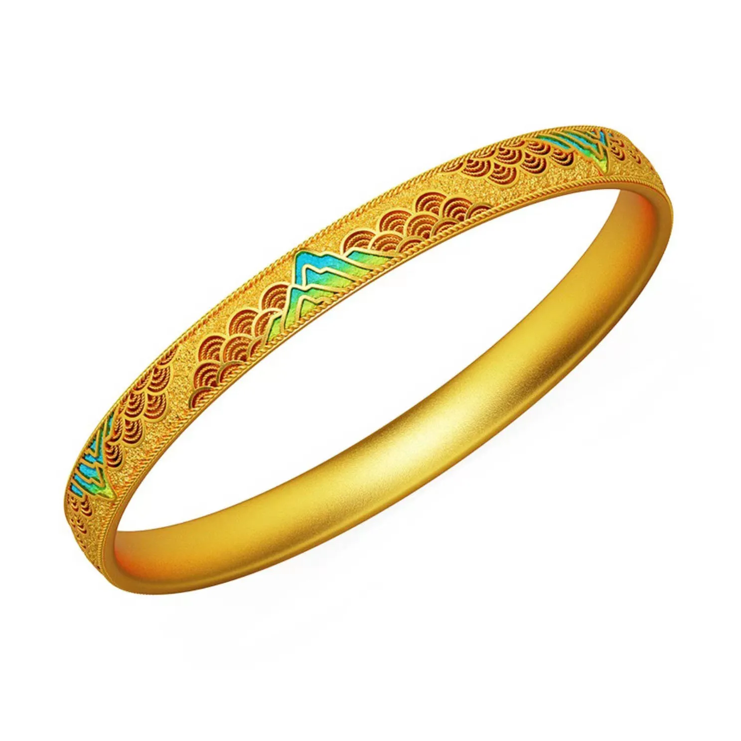 National Fashion Sand Gold Color Enamel Picturesque Bangle for Women Gold Color Guochao Ancient Inheritance Silk Bracelet Gifts