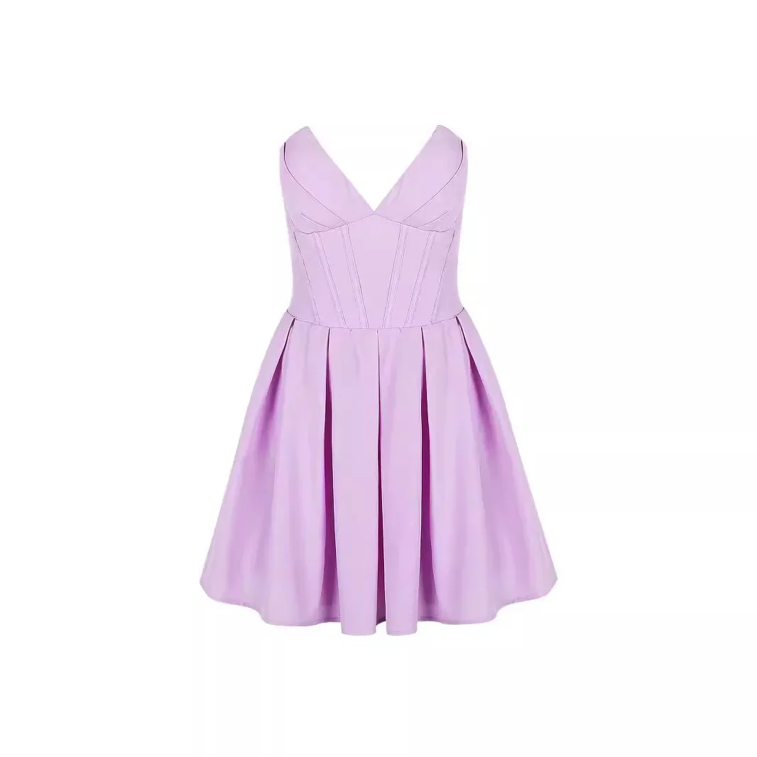 

Sexy V-neck Open Back Mini Formal Evening Dress Purple