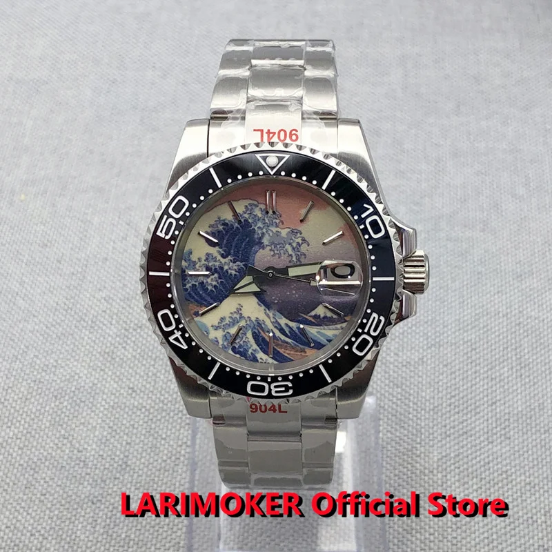 

LARIMOKER New Super Luminous Wave Pattern NH35 Dial Mechanical Men Watch Japan 24 Jewels NH35A Brushed Bracelet Sapphire Glass