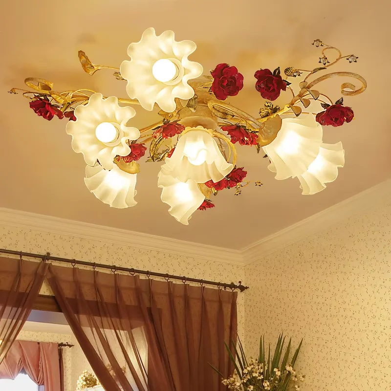 

Creative romantic flower ceiling decorative chandelier pastoral retro LED ceiling lights Living room Bedroom Nordic ceiling lamp