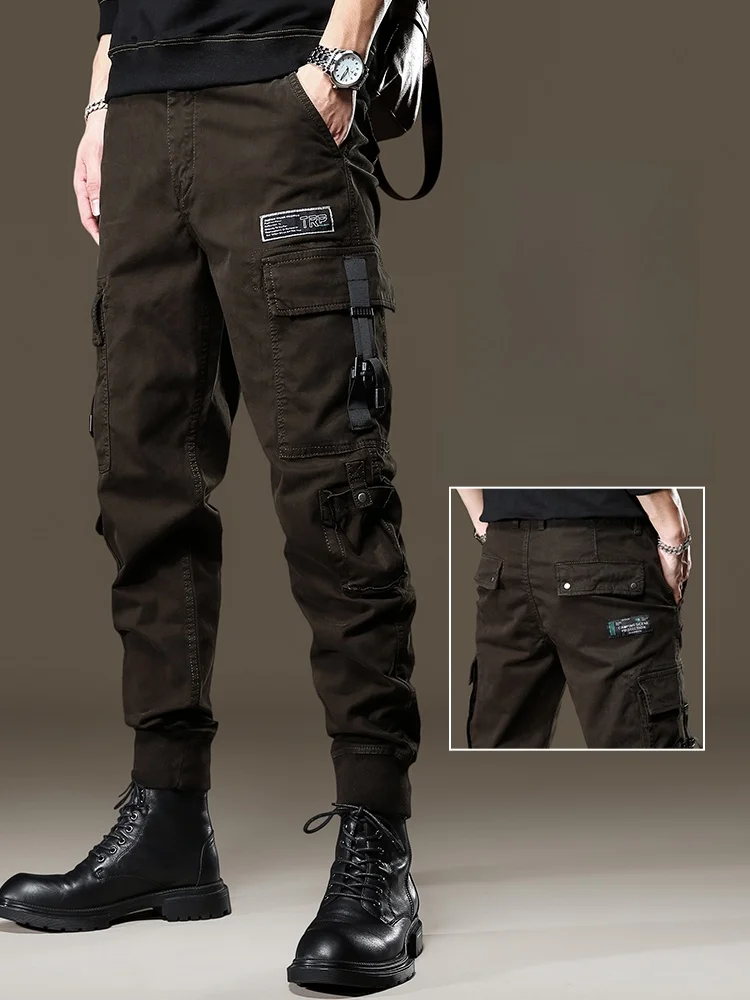 

American Retro Coffee Brown Heavy Du Men's Workwear Pants Slim Fit Casual Trousers Autumn Winter Faion Brand Cuffed