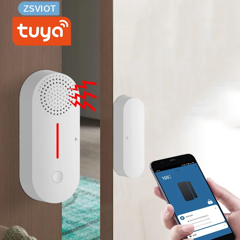 

Tuya WiFi Door Window Magnetic Sensor – Sound & Light Alarm with Built-in Buzzer for Remote Home Isolation & Smart Intrusion Al