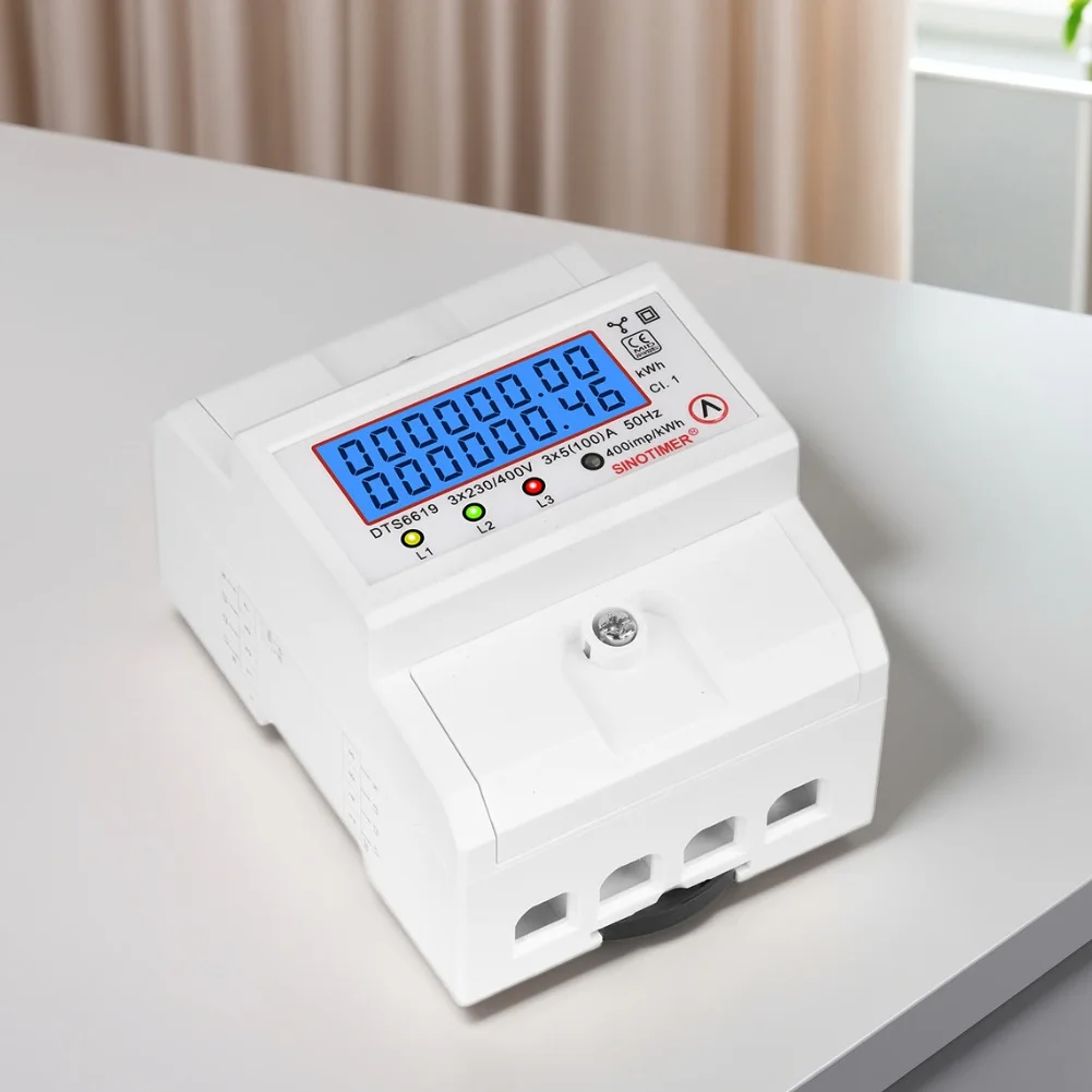 Din Rail 3 Phase 4 Wire Energy Meter AC 380V 100A 50/60Hz KWh Meter LCD Backlight Electric Meter Electricity Usage Monitor