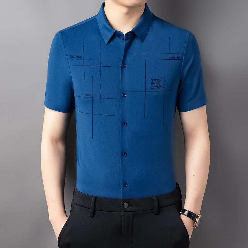 Men\'s Shirt Ice Silk Business Casual Shirt 2024 Summer New Short Sleeve Shirt  Highly Elastic Comfortable Wrinkle Resistant Top