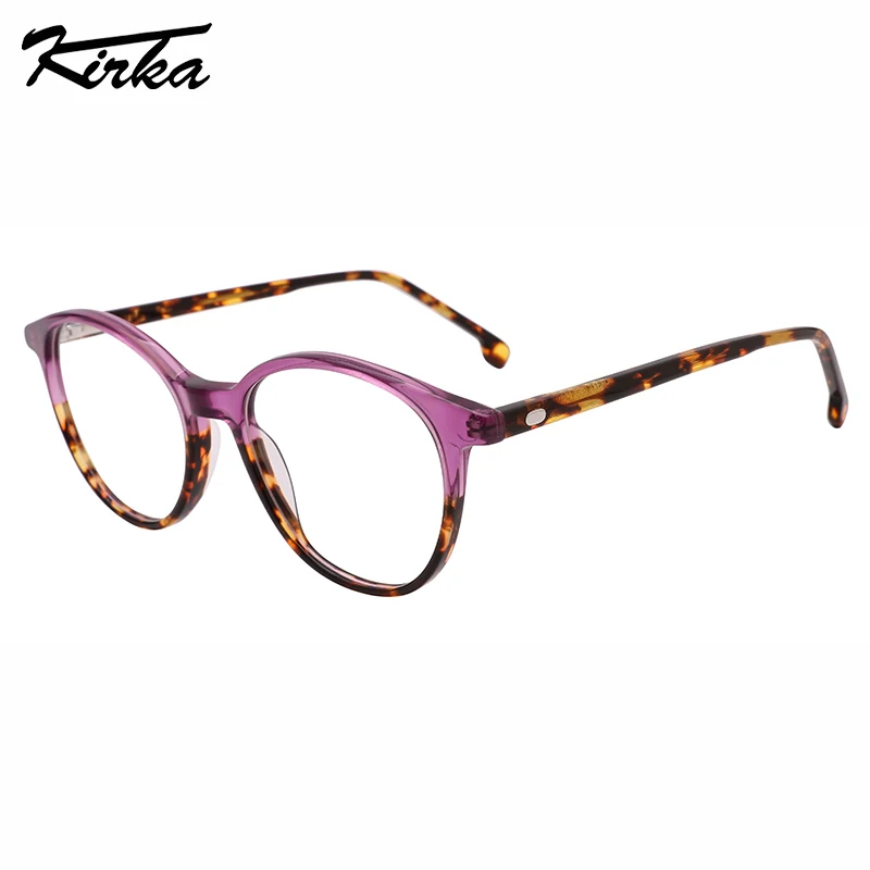 

Kirka Female Acetate Round Half Stripes Laminating Colors Frames Reading Myopia Glasses Pattern Temples Eyeglasses WD3158