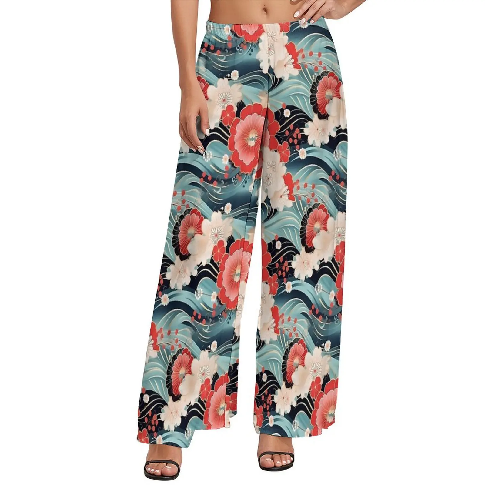 

Japanese Art Pants Elastic High Waist Kimono Pattern Workout Trousers Aesthetic Printed Wide Pants