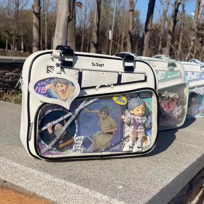 Unisex Graffiti Cartoon Fashion Ita Bag Japanese Style Kawaii Shoulder Crossbody Bags Transparent Front Pocket DIY Tote Handbags