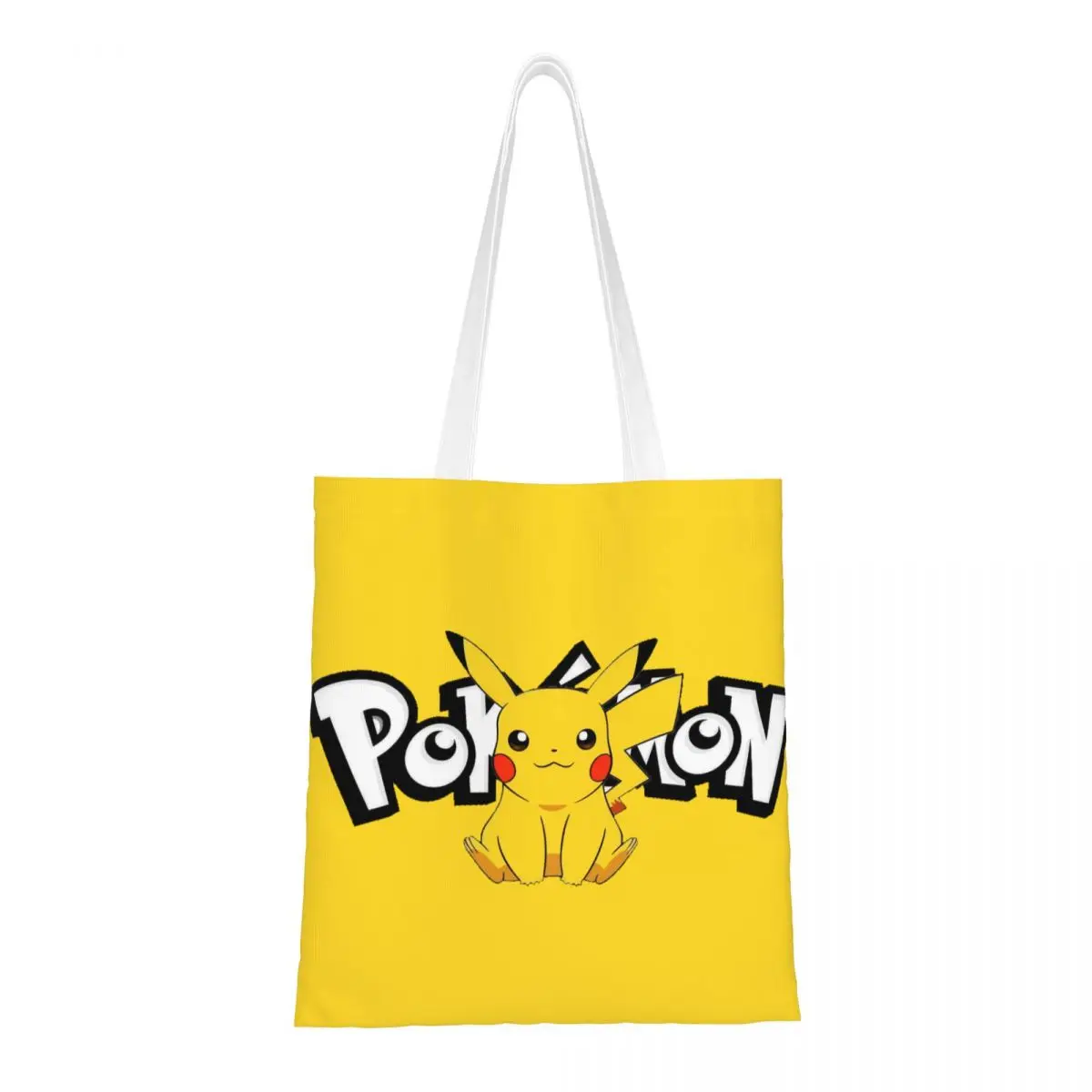 Custom Cartoon Animation Pokemon Pikachu Groceries Shopping Bags Fashion Printed Canvas Shopper Tote Shoulder Bags Handbag