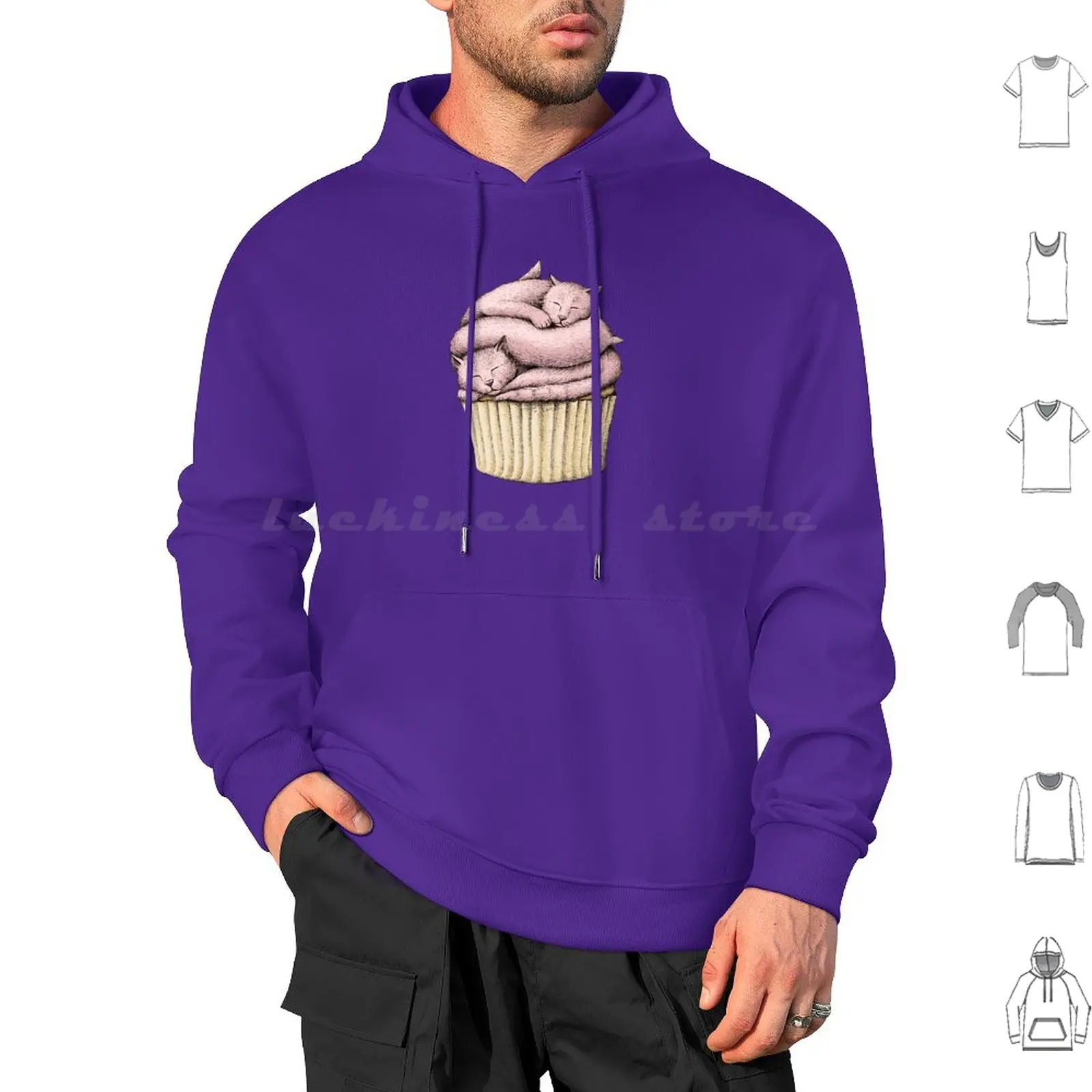 Cat Cupcake Hoodies Long Sleeve Cat Cats Cupcake Sweet Sweets Dessert Food Funny Pets Animals Ink Bake Baking Cute