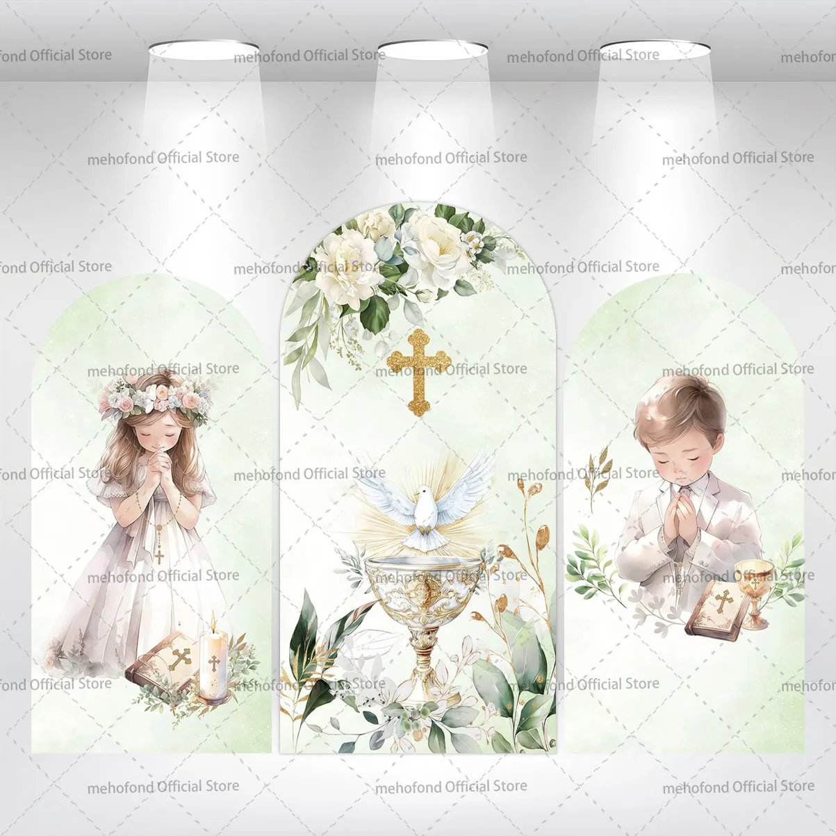 Mehofond Custom 2-Sided My Baptism God Bless Cross First Communion Party Baby Shower Cover Chiara Arch Background Decor Backdrop