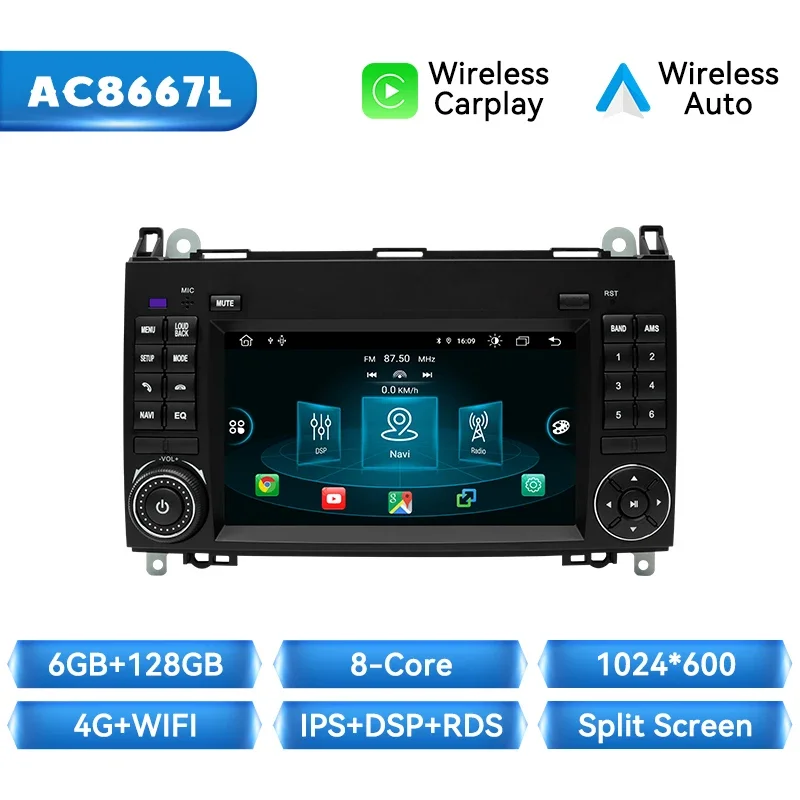 Ai Voice Android 14 Draadloze Carplay Auto Radio Voor Mercedes Benz B200 Sprinter W906 W639 Ab Klasse W169 W245 Viano Vito Gps Wifi