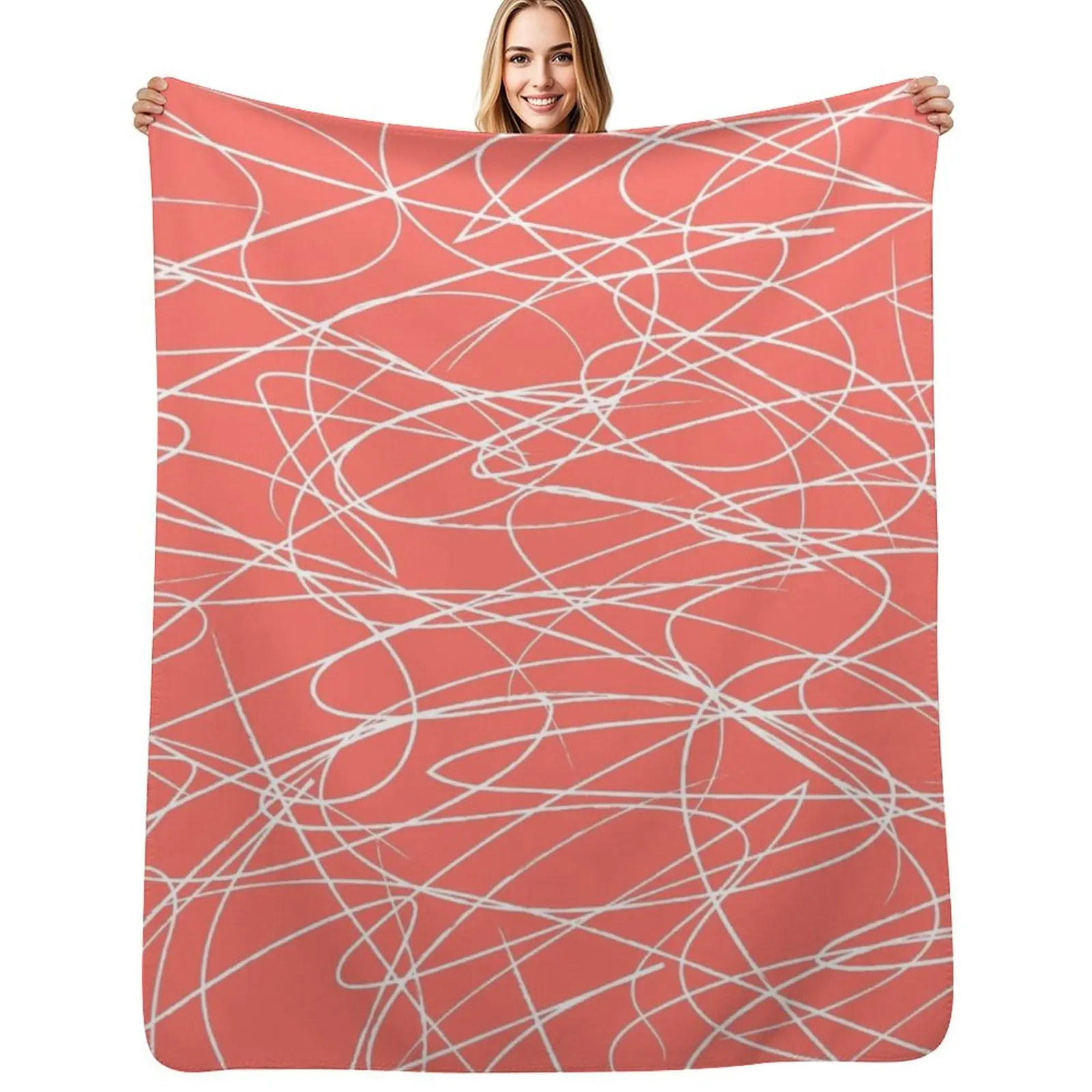 

Hand Drawn Scribbles (Living Coral and White) Throw Blanket Decorative Throw Luxury Thicken Hairys Winter beds Blankets
