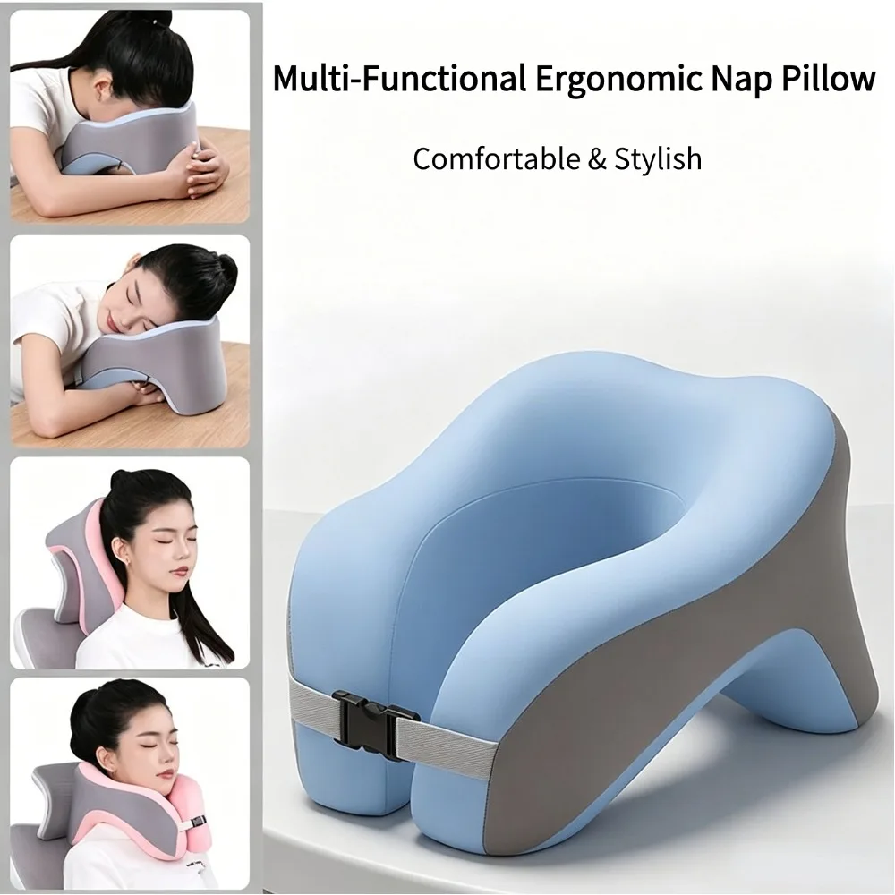 Ergonomisches Memory-Schaum-Nackenkissen mit Eisseidenbezug, verstellbares U-Nackenkissen für Büro, Studenten und Reisen