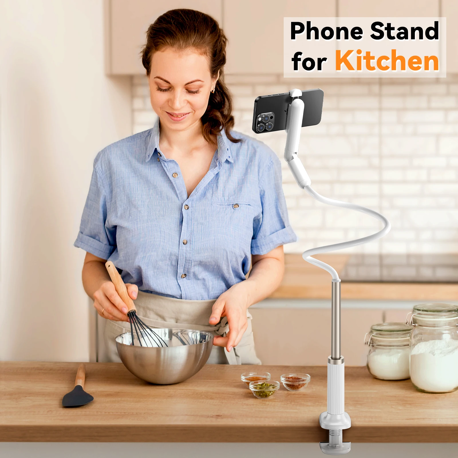 Dudukan Ponsel Leher Angsa Eary untuk Tempat Tidur Braket Malas Dudukan Fleksibel Lengan Panjang Dapat Disesuaikan untuk Meja Ponsel Kickstand Universal