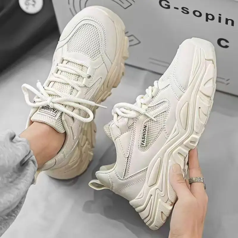 

2025 New niche thick-soled height-increasing breathable mesh trendy casual sports shoes, white sneakers, dad shoes for men