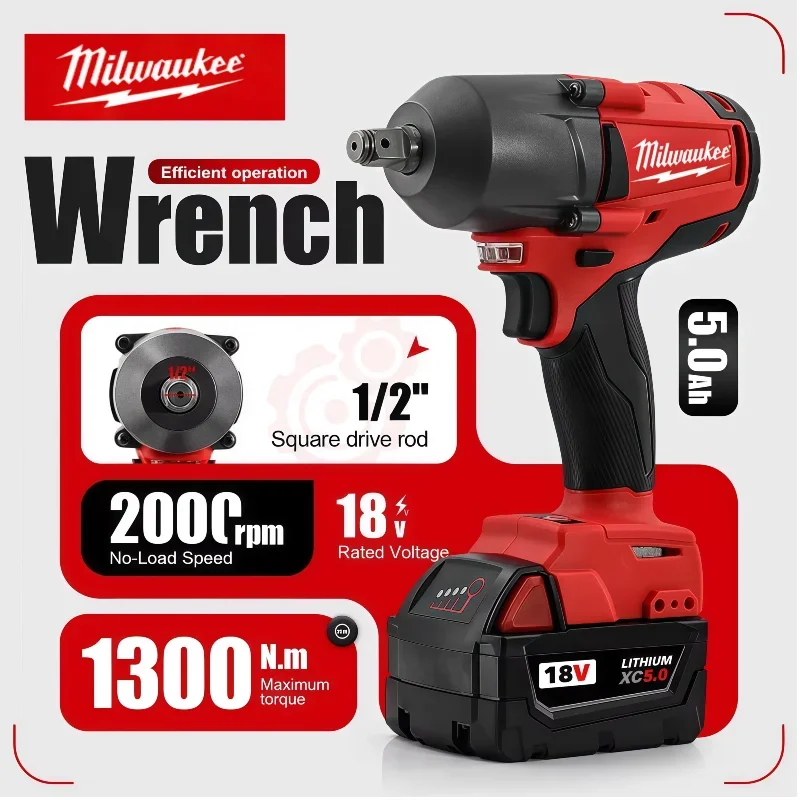 

Milwaukee Cordless Electric Wrench Large Torque 1300NM Brushless Impact Wrench Car Truck Repair Power Tools For 18V Battery