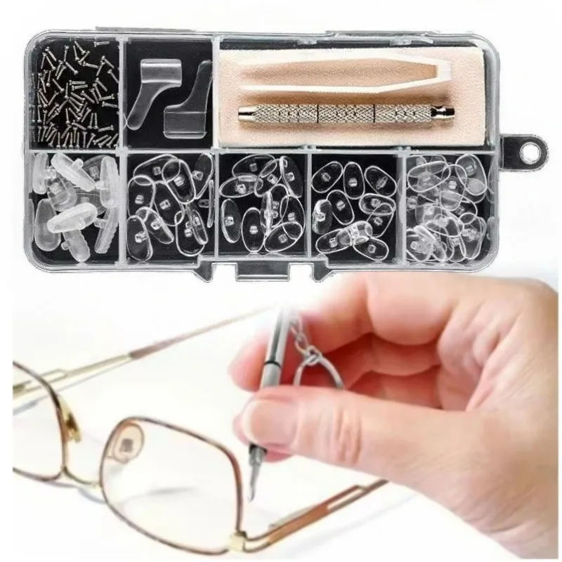 

1set Eyeglass Silicone Nose Pads Sunglasses Glasses Repair Tools Set Kit with Screwdriver Eyeglasses Accessories