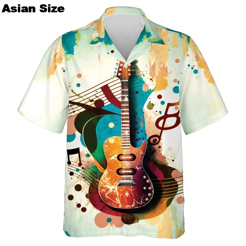 قمصان للرجال موسيقى الجيتار مطبوعة روك الهيب هوب بلايز ملابس رجالية قصيرة الأكمام 2025 قمصان الشاطئ Ahloa بلوزات Camisa الاجتماعية
