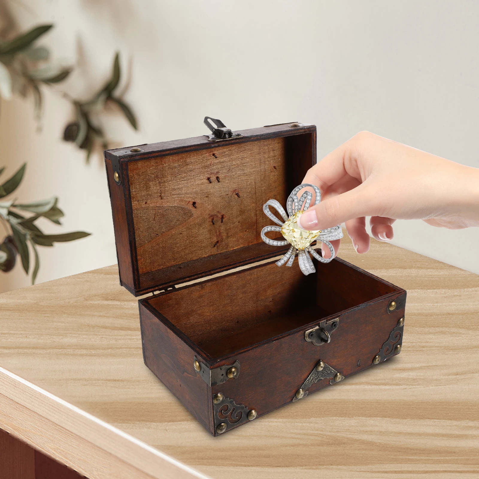 

Jewelry Box Storage Chest with Password Lock 3-digit Combination Square Wooden Case for Home Decor
