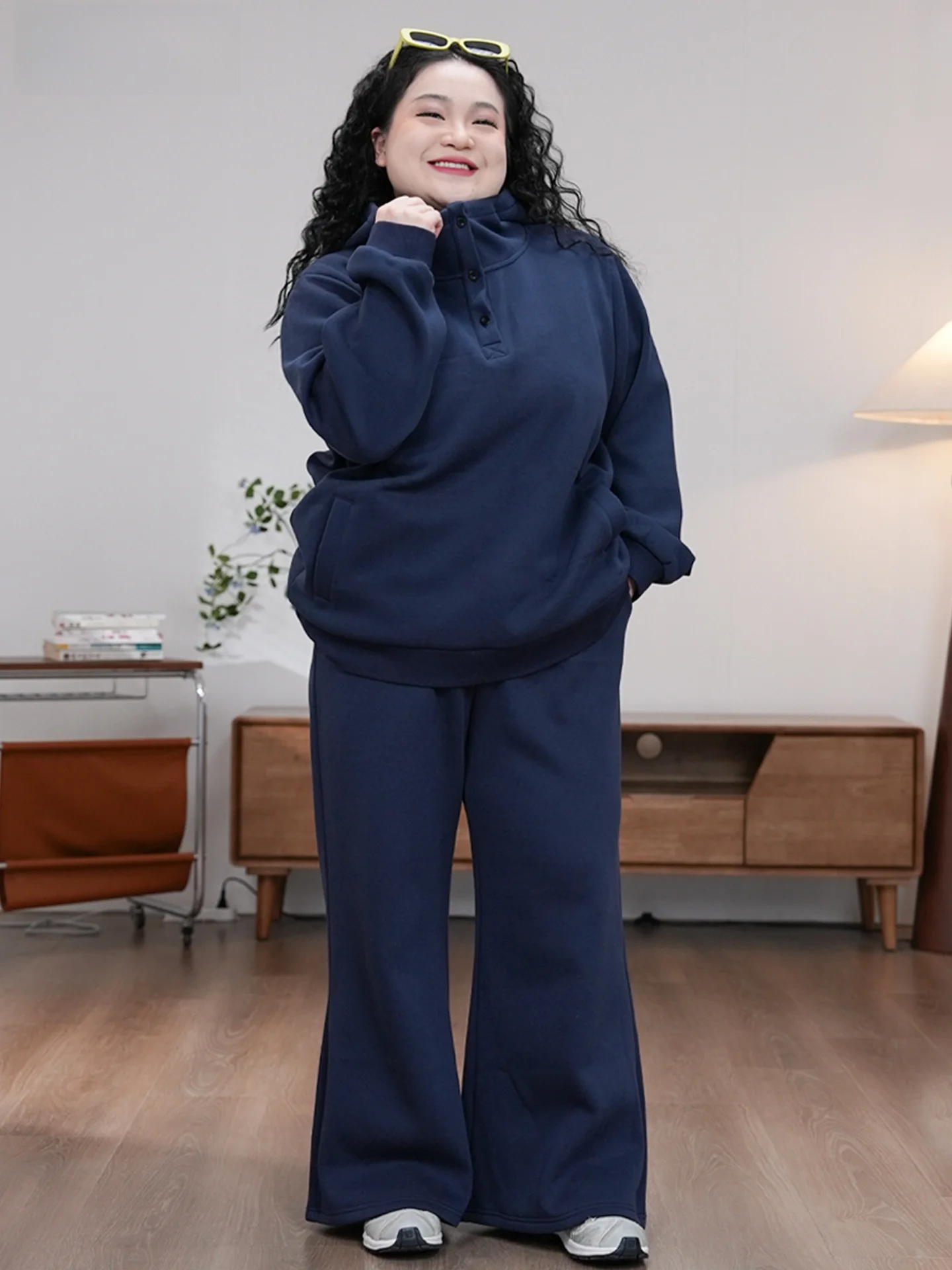 

Уютный теплый комплект Fun Boche с капюшоном на флисовой подкладке для осени и зимы, большие размеры, женский модный комплект из хлопка и полиэстера, универсальный крой